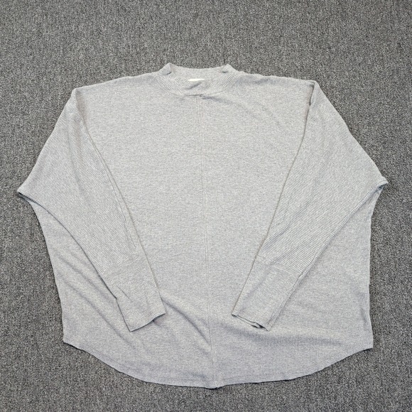 Mododoc Modern Ribbed Mock Neck Batwing Top L Grey OS Minimalist Loungewear — photo 2